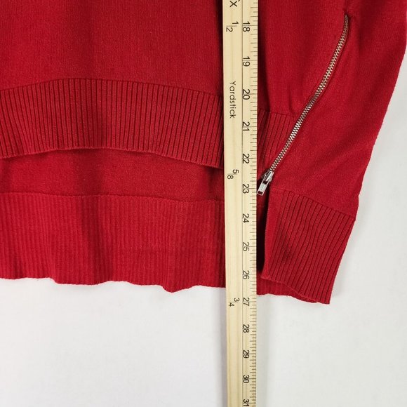 Express Sweater Womens XS Red Y2K Crop High Low Side Zip Dolman Sleeve Pullover - Picture 5 of 10
